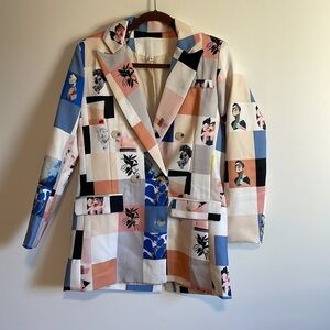 SHEIN Multicolor Geometric & Floral Blazer in Cream, Blue & Peach